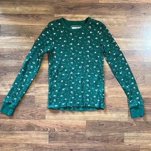 American Eagle green long sleeve shirt with pink/orange flowers. XS